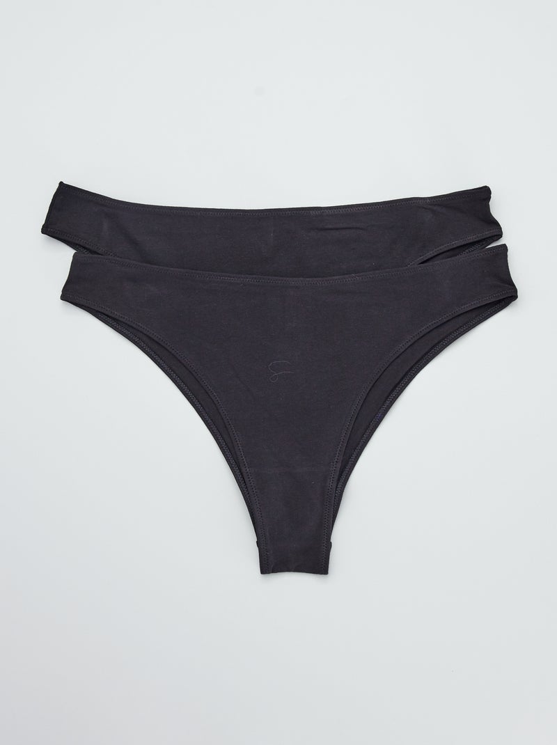 Lot de 2 tangas en coton noir - Kiabi