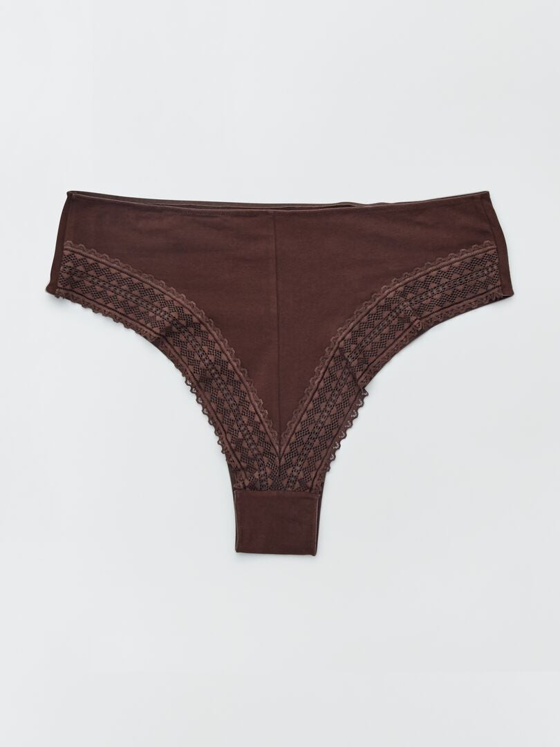 Lot de 2 tangas jersey et dentelle marron clair/marron - Kiabi