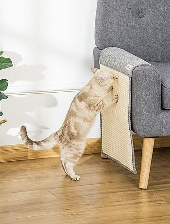 Lot de 2 tapis griffoir grattoir chat de canapé sol ou mur sisal gris