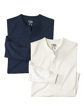 Lot de 2 Tee-Shirts Manches Longues Col Tunisien - ATLAS FOR MEN