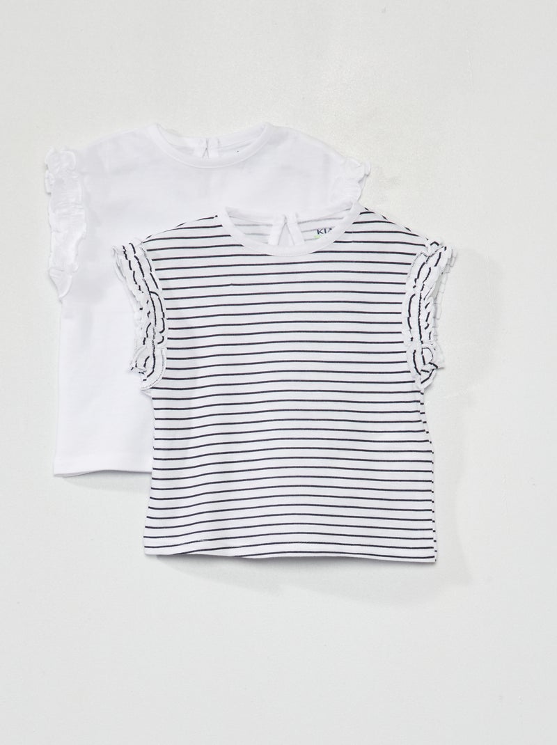 Lot de 2 tee-shirts avec fronces volantées Blanc/rayé - Kiabi