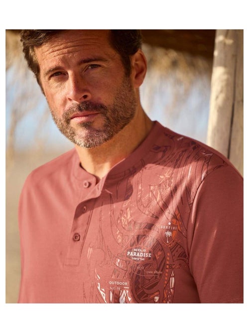 Lot de 2 Tee-Shirts Boutonné Imprimé Tahitien   - ATLAS FOR MEN - Kiabi