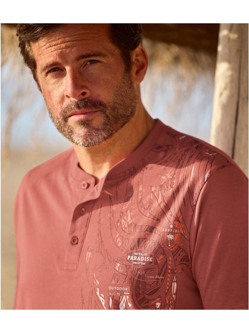 Lot de 2 Tee-Shirts Boutonné Imprimé Tahitien   - ATLAS FOR MEN Noir Rouge - Kiabi