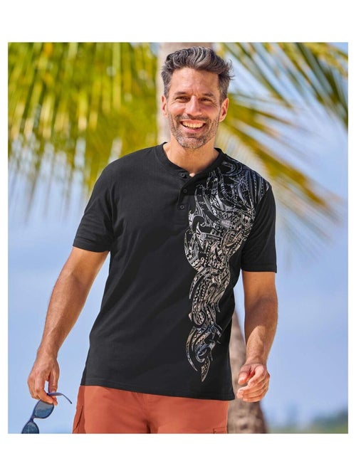 Lot de 2 Tee-Shirts Boutonné Imprimé Tahitien   - ATLAS FOR MEN - Kiabi