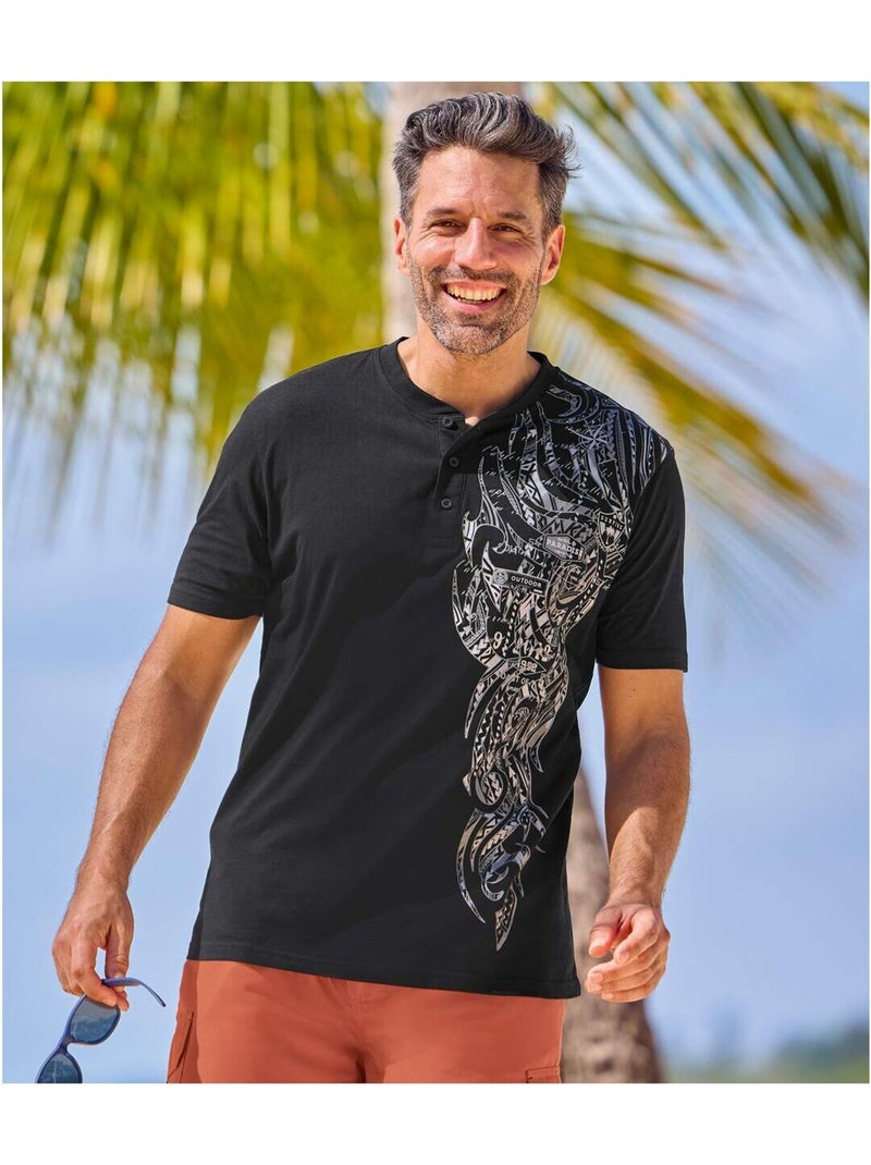 Lot de 2 Tee-Shirts Boutonné Imprimé Tahitien   - ATLAS FOR MEN Noir Rouge - Kiabi