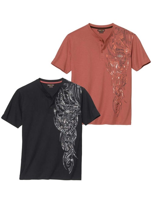 Lot de 2 tee-shirts boutonné imprimé tahitien - atlas for men - Kiabi Lot de 2 tee-shirts boutonné imprimé tahitien - atlas for men - Kiabi
