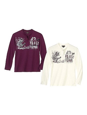Lot de 2 Tee-Shirts Col Boutonné Loups - ATLAS FOR MEN