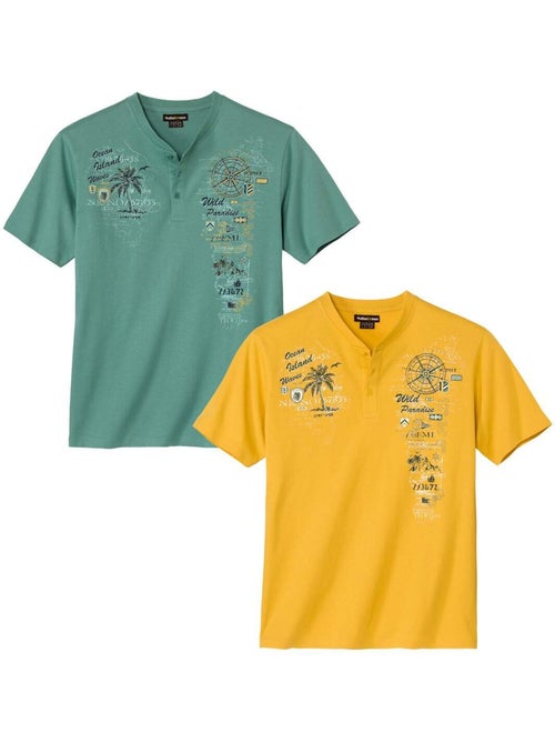 Lot de 2 tee-shirts col boutonné - atlas for men - Kiabi Lot de 2 tee-shirts col boutonné - atlas for men - Kiabi