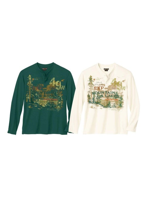 Lot de 2 Tee-shirts Col Boutonné Aventure   - ATLAS FOR MEN - Kiabi
