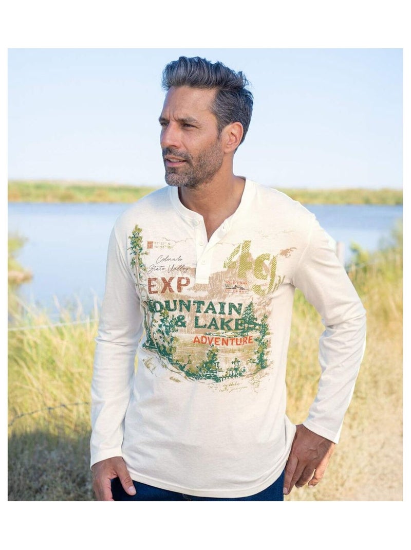 Lot de 2 Tee-shirts Col Boutonné Aventure   - ATLAS FOR MEN Blanc Ecru - Kiabi
