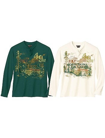 Lot de 2 tee-shirts col boutonné aventure - atlas for men