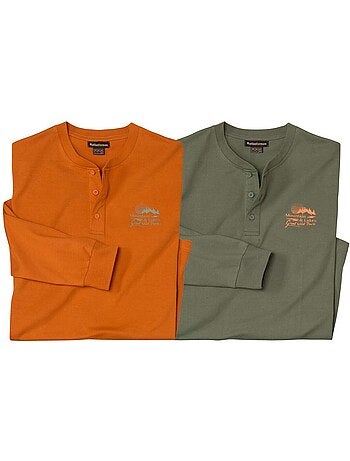 Lot de 2 tee-shirts col boutonné eté indien - atlas for men