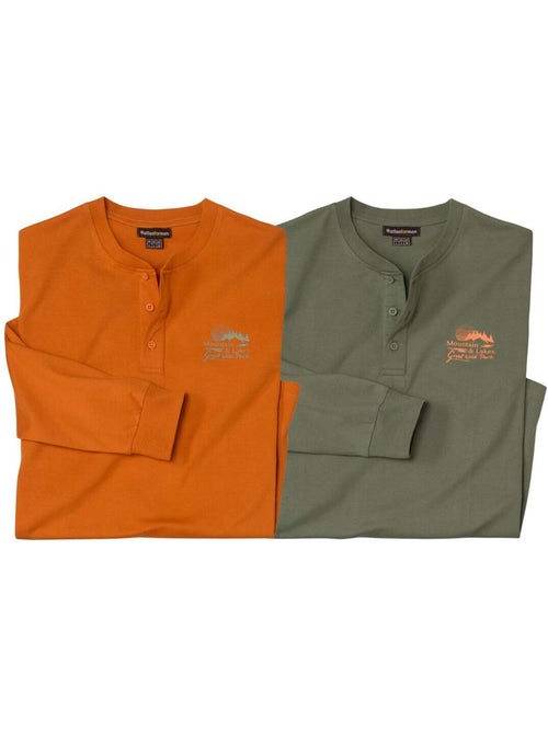 Lot de 2 Tee-Shirts Col Boutonné Eté Indien  - ATLAS FOR MEN - Kiabi