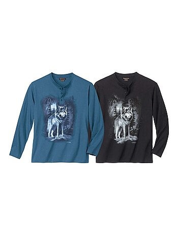 Lot de 2 Tee-Shirts Col Boutonné Loups - ATLAS FOR MEN
