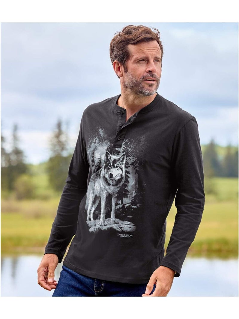 Lot de 2 Tee-Shirts Col Boutonné Loups   - ATLAS FOR MEN Bleu Noir - Kiabi