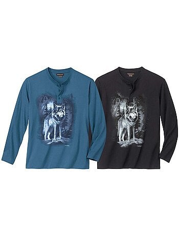 Lot de 2 tee-shirts col tunisien passion outdoor - atlas for men