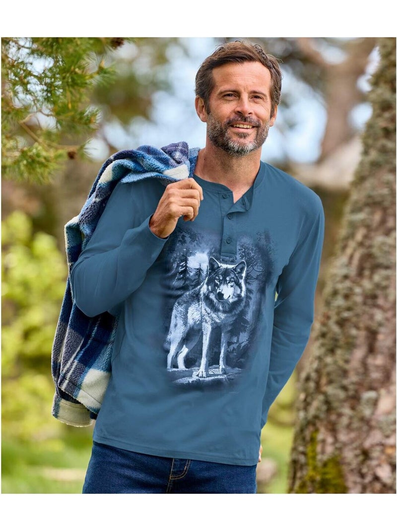 Lot de 2 tee-shirts col boutonné loups   - atlas for men Bleu Noir - Kiabi
