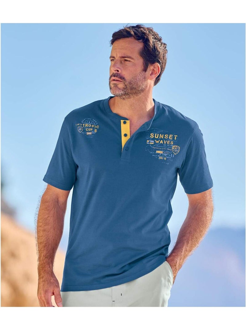 Lot de 2 Tee-Shirts Col Boutonné Tropic Cup   - ATLAS FOR MEN Bleu Jaune - Kiabi