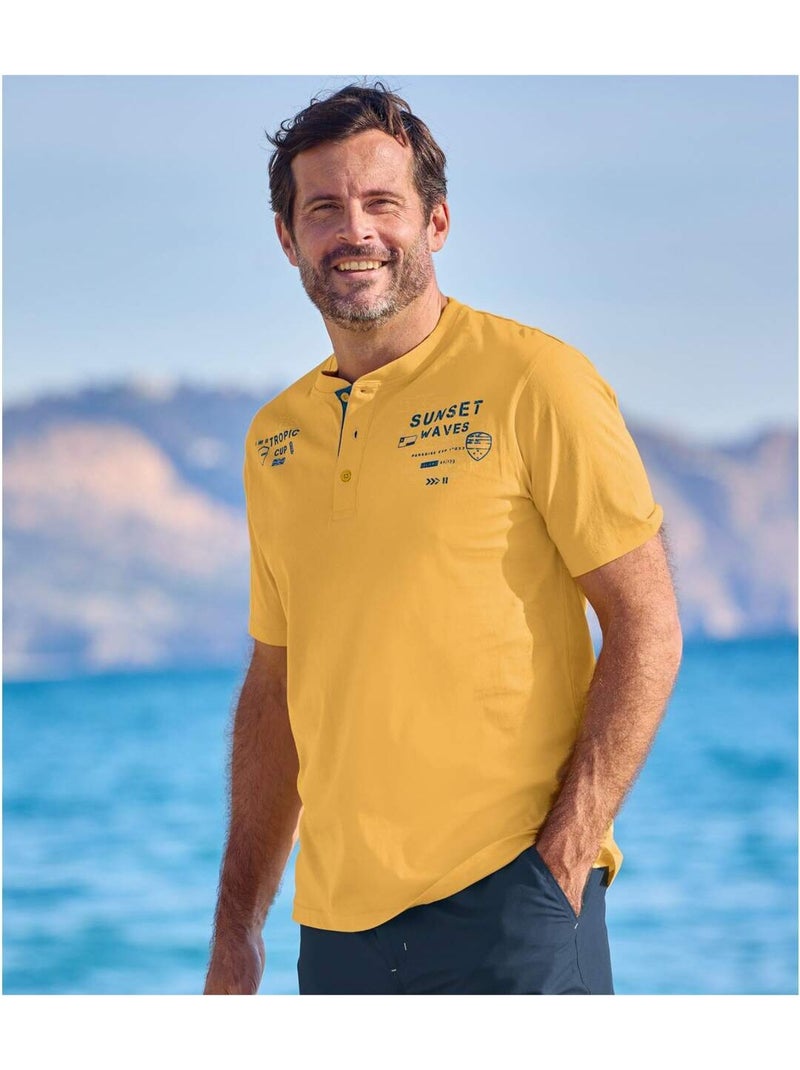 Lot de 2 tee-shirts col boutonné tropic cup   - atlas for men Bleu Jaune - Kiabi