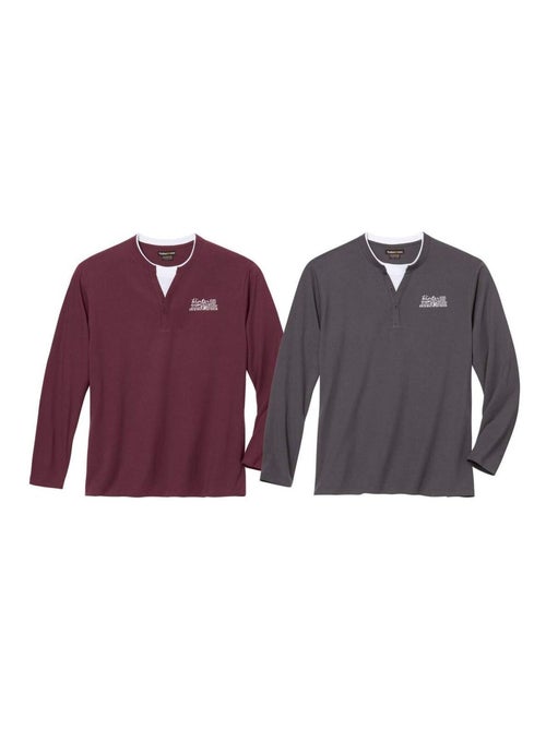 Lot de 2 Tee-Shirts Col Fantaisie   - ATLAS FOR MEN - Kiabi