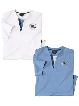 Lot de 2 Tee-Shirts Col Fantaisie Oceanic Island   - ATLAS FOR MEN