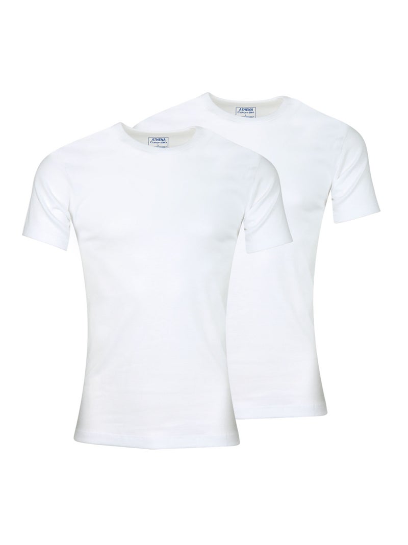 Lot de 2 tee-shirts col rond homme Coton Bio Athena Blanc Blanc - Kiabi