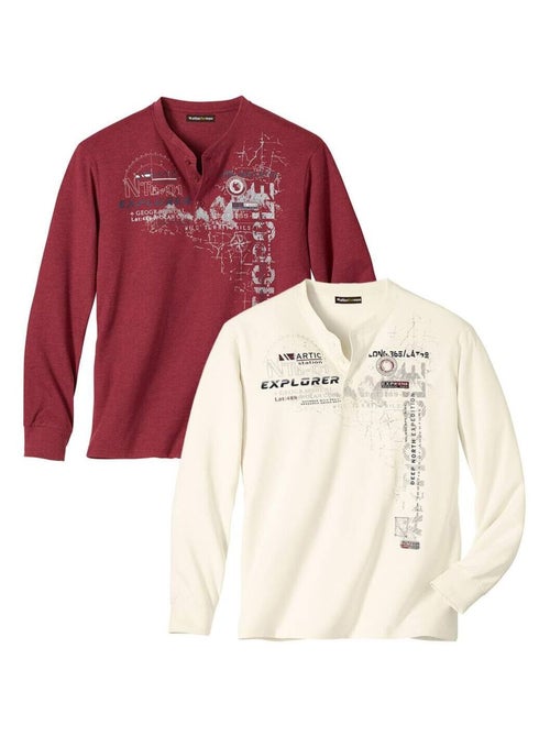 Lot de 2 Tee-Shirts Col Tunisien  - ATLAS FOR MEN - Kiabi