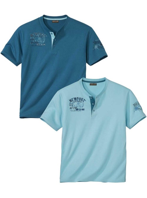 Lot de 2 Tee-Shirts Col Tunisien  - ATLAS FOR MEN - Kiabi