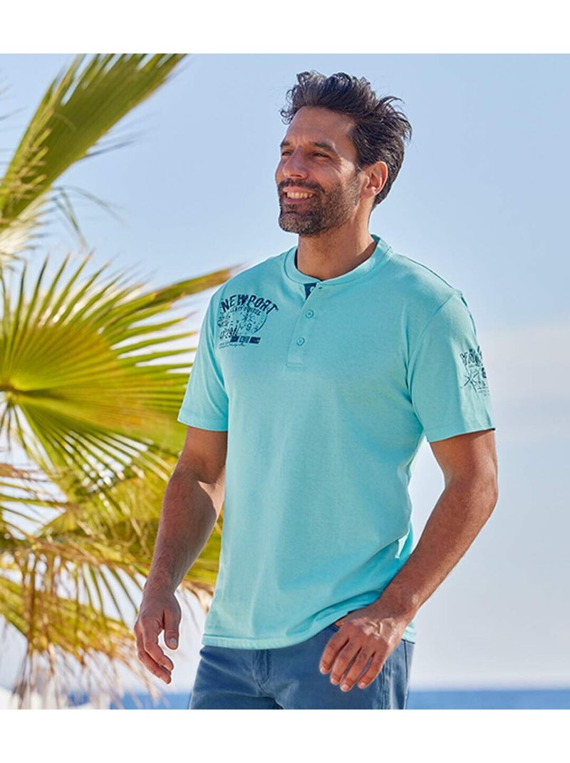 Lot de 2 Tee-Shirts Col Tunisien  - ATLAS FOR MEN Bleu turquoise - Kiabi