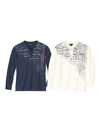 Lot de 2 Tee-Shirts Col Tunisien Boutonn? Travel - ATLAS FOR MEN