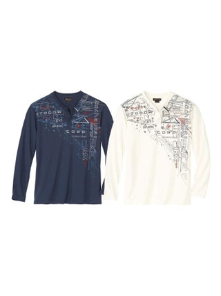 Lot de 2 Tee-Shirts Col Tunisien Boutonné Travel   - ATLAS FOR MEN