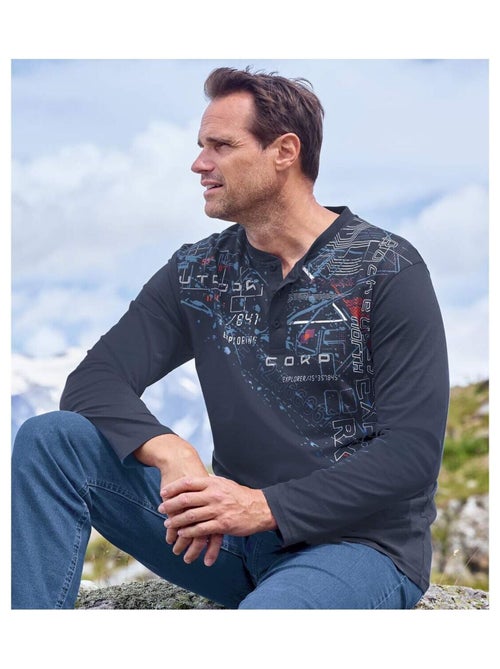 Lot de 2 Tee-Shirts Col Tunisien Boutonné Travel   - ATLAS FOR MEN - Kiabi