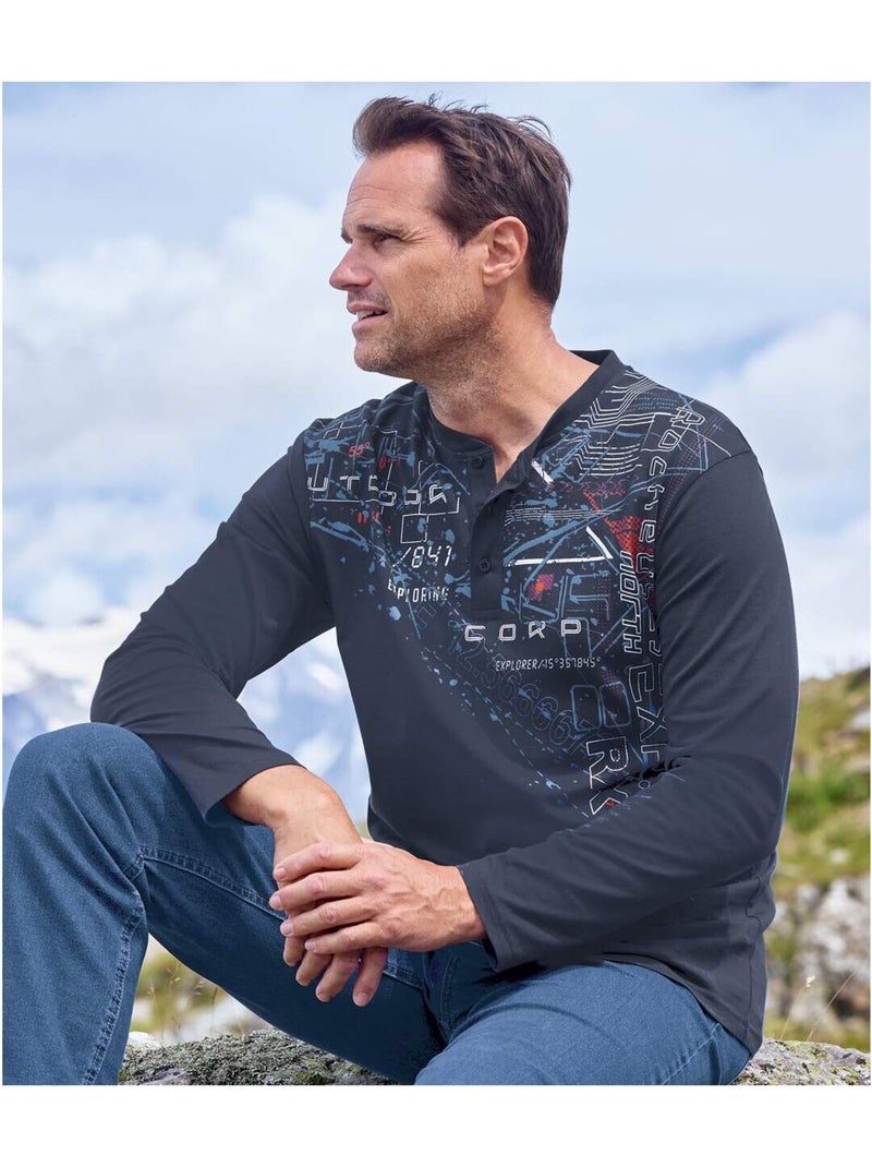 Lot de 2 Tee-Shirts Col Tunisien Boutonné Travel   - ATLAS FOR MEN Blanc Bleu - Kiabi