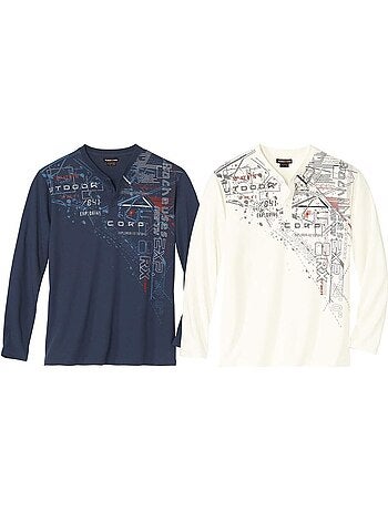 Lot de 2 tee-shirts col tunisien boutonné travel - atlas for men