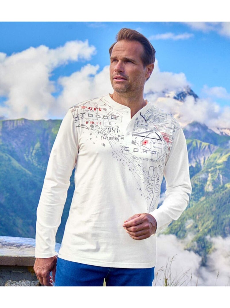 Lot de 2 tee-shirts col tunisien boutonné travel   - atlas for men Blanc Bleu - Kiabi