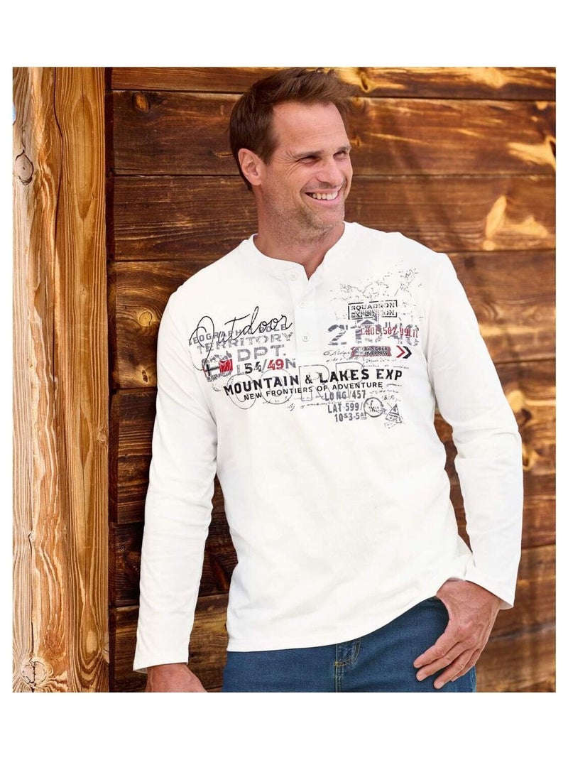 Lot de 2 Tee-Shirts Col Tunisien Explorer   - ATLAS FOR MEN Blanc Noir - Kiabi