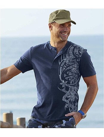 Lot de 2 Tee-Shirts Col Tunisien Imprimé Tahitien - ATLAS FOR MEN