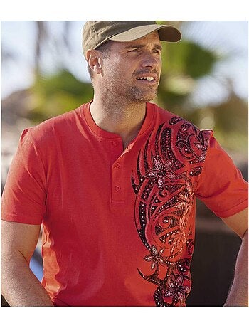 Lot de 2 Tee-Shirts Col Tunisien Imprimé Tahitien - ATLAS FOR MEN