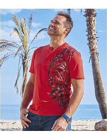 Lot de 2 Tee-Shirts Col Tunisien Imprimé Tahitien - ATLAS FOR MEN