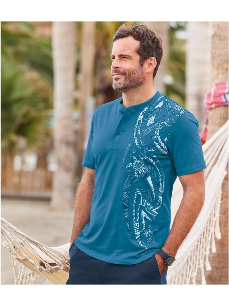 Lot de 2 Tee-Shirts Col Tunisien Maori   - ATLAS FOR MEN Bleu Jaune - Kiabi