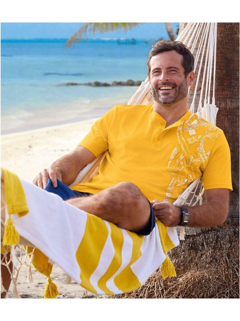 Lot de 2 Tee-Shirts Col Tunisien Maori   - ATLAS FOR MEN Bleu Jaune - Kiabi