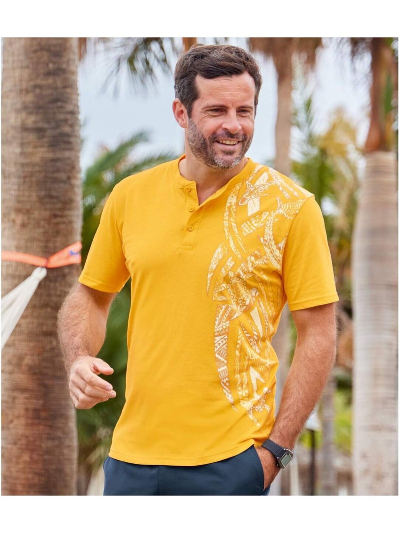 Lot de 2 tee-shirts col tunisien maori   - atlas for men Bleu Jaune - Kiabi