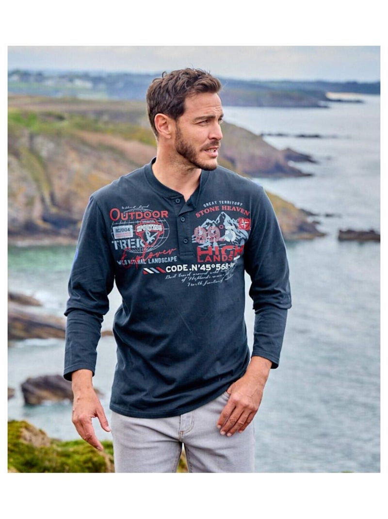 Lot de 2 Tee-Shirts Col Tunisien Outdoor   - ATLAS FOR MEN Bleu Ecru - Kiabi