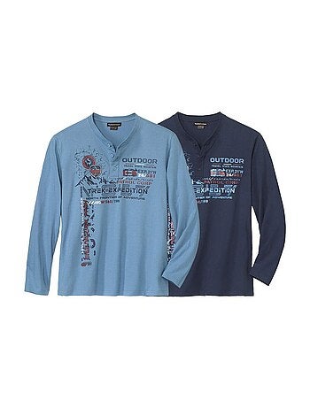 Lot de 2 Tee-Shirts Col Boutonné Loups - ATLAS FOR MEN