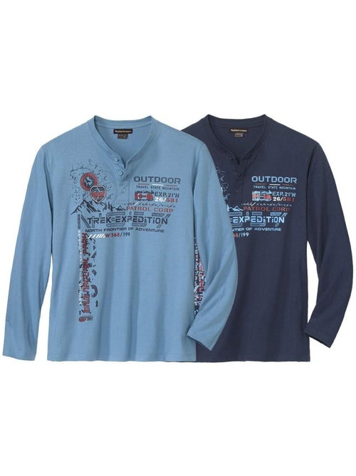 Lot de 2 Tee-Shirts Col Tunisien Passion Outdoor  - ATLAS FOR MEN - Kiabi