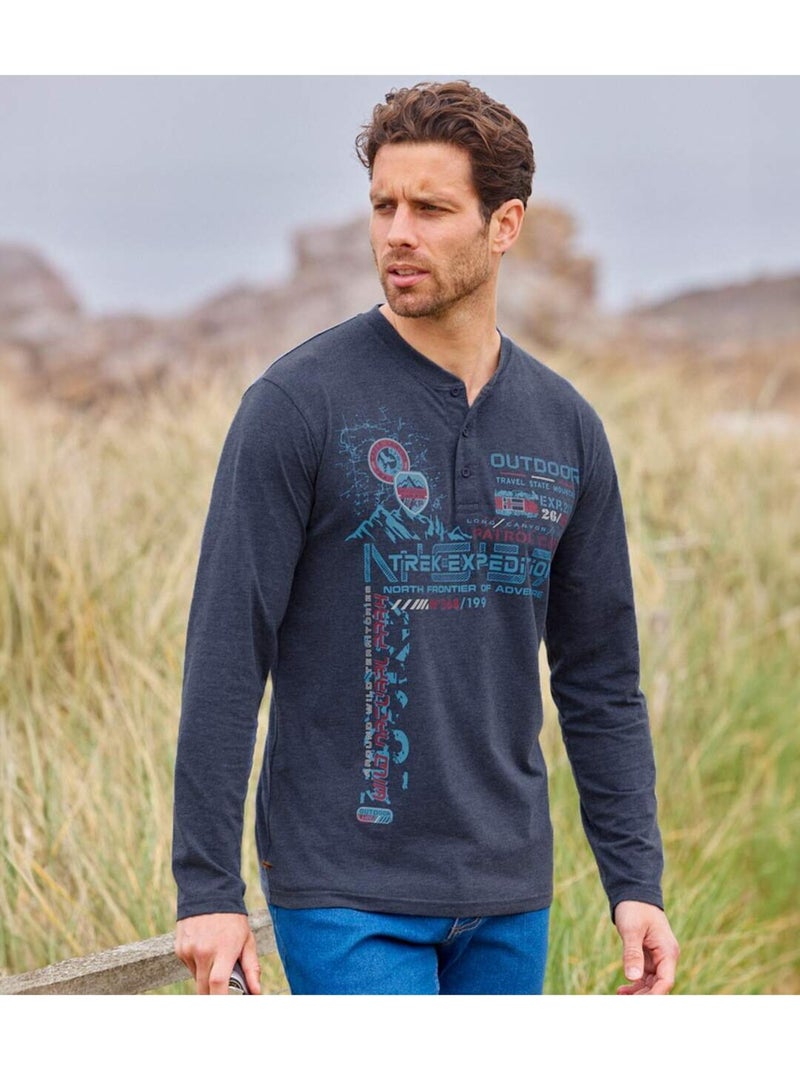 Lot de 2 Tee-Shirts Col Tunisien Passion Outdoor  - ATLAS FOR MEN Bleu Bleu - Kiabi