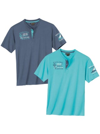 Lot de 2 Tee-Shirts Col Tunisien Sailing   - ATLAS FOR MEN