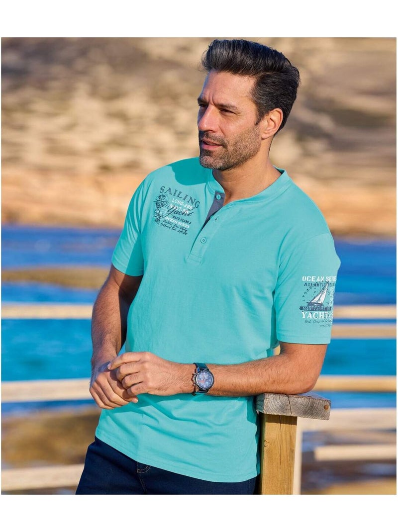 Lot de 2 Tee-Shirts Col Tunisien Sailing   - ATLAS FOR MEN Bleu turquoise - Kiabi