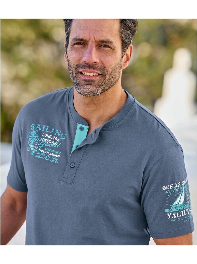 Lot de 2 Tee-Shirts Col Tunisien Sailing   - ATLAS FOR MEN Bleu turquoise - Kiabi