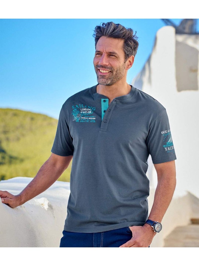 Lot de 2 tee-shirts col tunisien sailing   - atlas for men Bleu turquoise - Kiabi